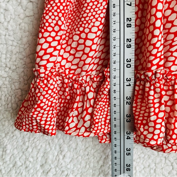 fab'rik Women's coral red print spaghetti strap tiered ruffle mini dress , Sz L - Picture 8 of 16